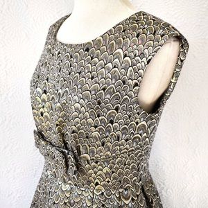 Minuet Brocade Feather Print Cocktail Dress